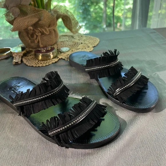 JOIE a la plage Made in Italy. Cute black leather sandals. With silver studs 39 - Picture 7 of 10